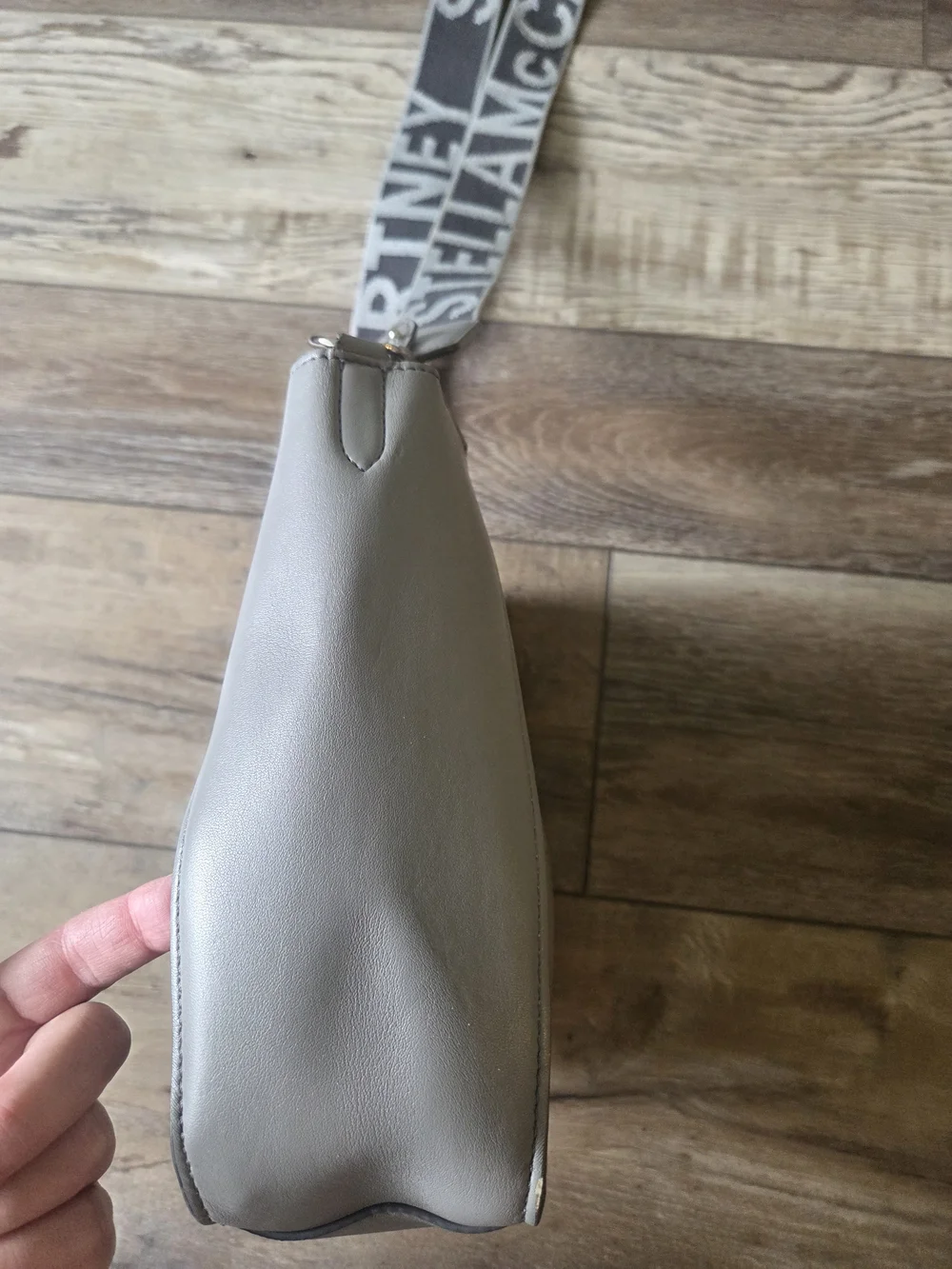 Stella McCartney Light Gray Perforated Logo Shoulder Bag with Branded Strap